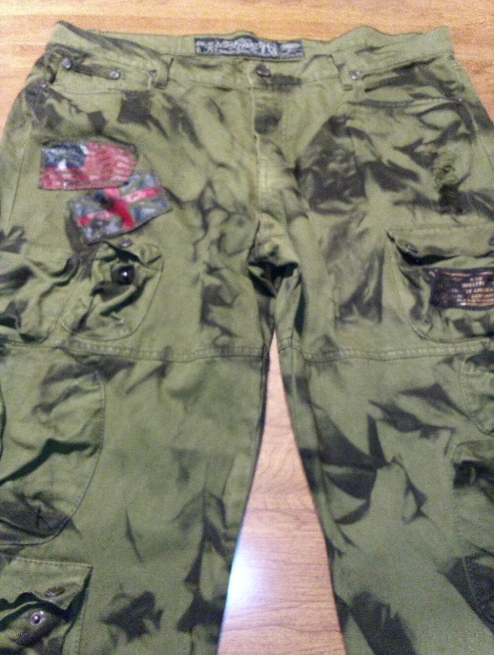 Heritage By America 76 Denim Distillery Olive Green/Black Cargo Jeans 42X33